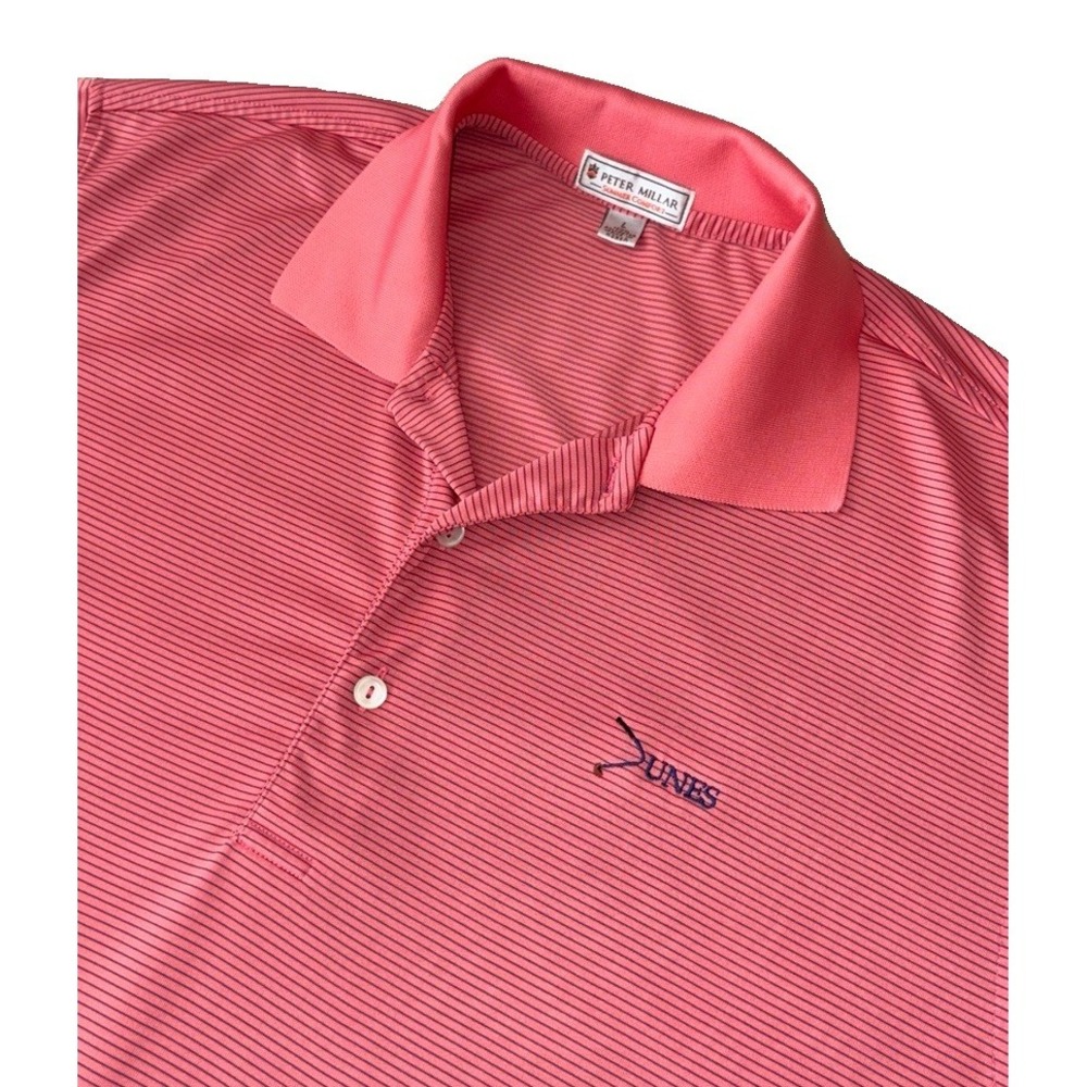 Peter Millar Summer Comfort Dunes Club Performance Polo L Salmon Navy Stripe